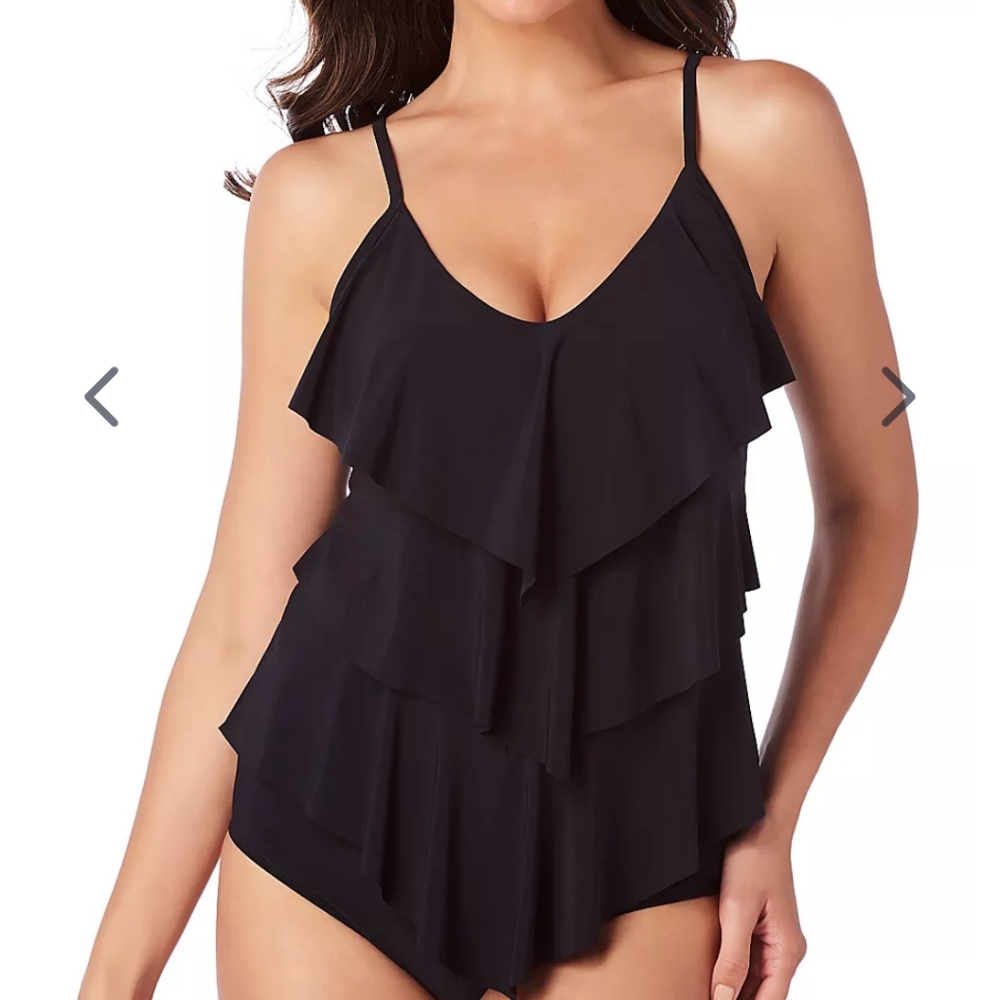 Magicsuit Rita Tankini Top Ruffle Tummy Control Slimming Swim Top Black Size 8